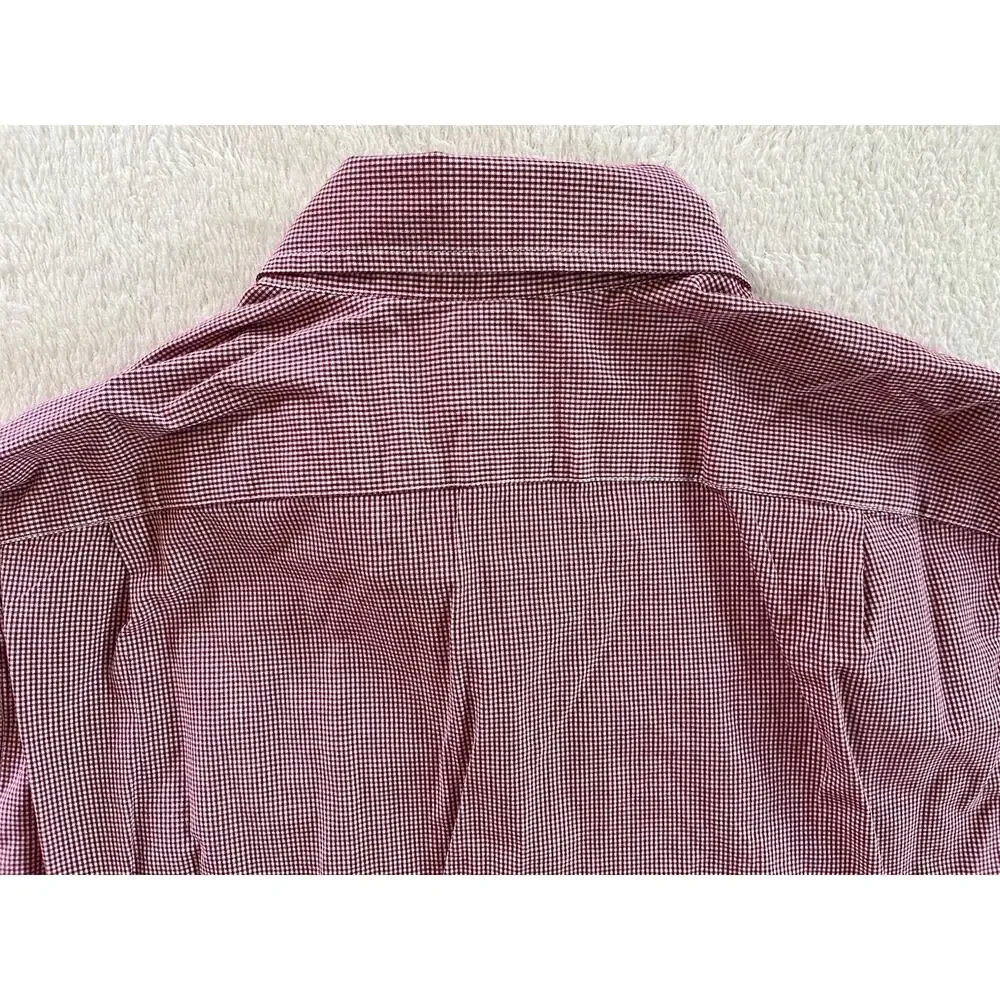 J Crew Shirt Mens Medium Burgundy Check Slim Fit Flex Button Down EUC